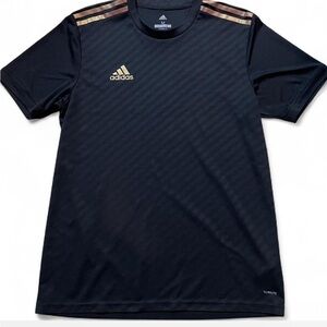 Mens Adidas Tiro jersey in black with gold accents and Climalite fabric. Size M